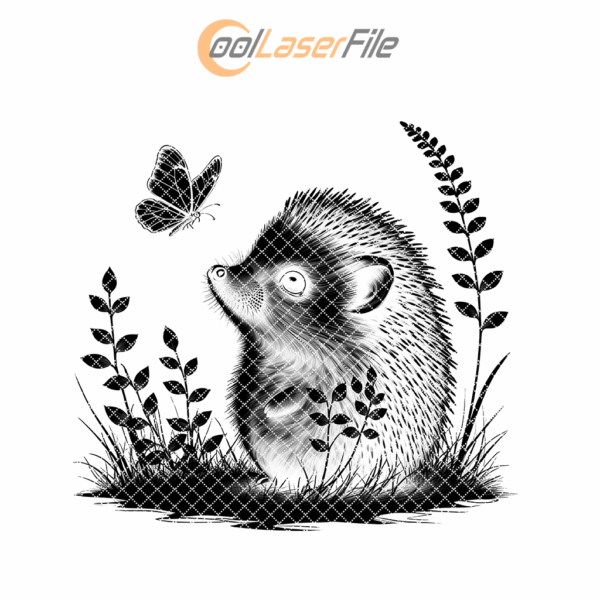 Hedgehog and Butterfly Laser Engraving File, Slate Coaster