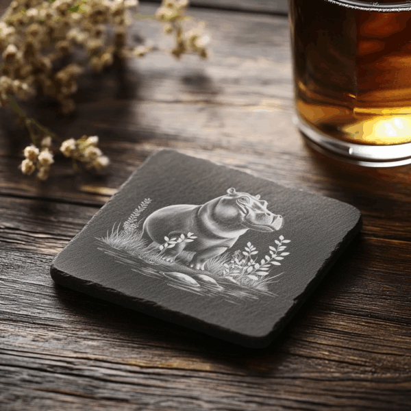 Hippo 3D Illusion Slate Coaster Engraving PNG, Kitchen