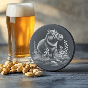 Hippo 3D Illusion Slate Coaster Engraving PNG, Kitchen