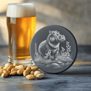 Hippo 3D Illusion Slate Coaster Engraving PNG, Kitchen