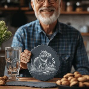 Hippo 3D Illusion Slate Coaster Engraving PNG, Kitchen