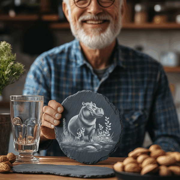 Hippo 3D Illusion Slate Coaster Engraving PNG, Kitchen