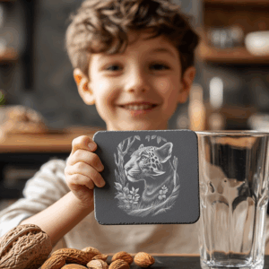 Jaguar Double Exposure Woodland Slate Coaster Engraving Design,