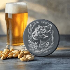 Jaguar Double Exposure Woodland Slate Coaster Engraving Design,
