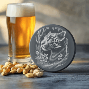 Jaguar Double Exposure Woodland Slate Coaster Engraving Design,