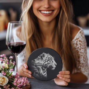 Jaguar Engraving Design, Slate Coaster Art, Wild Animal