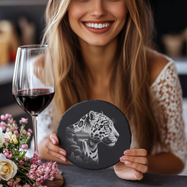 Jaguar Engraving Design, Slate Coaster Art, Wild Animal