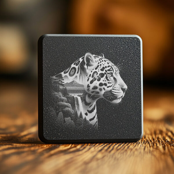 Jaguar Engraving Design, Slate Coaster Art, Wild Animal