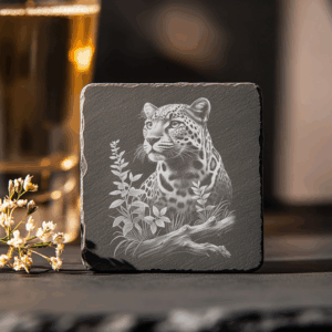 Jaguar Laser Engraved Slate Coaster PNG, Wildlife Art,