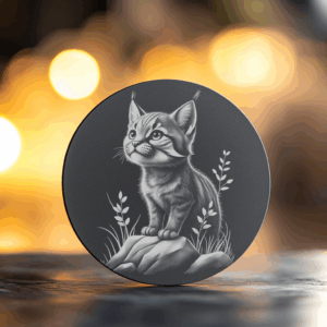 Kitten Rock Slate Coaster Design, Laser Engraved Cat