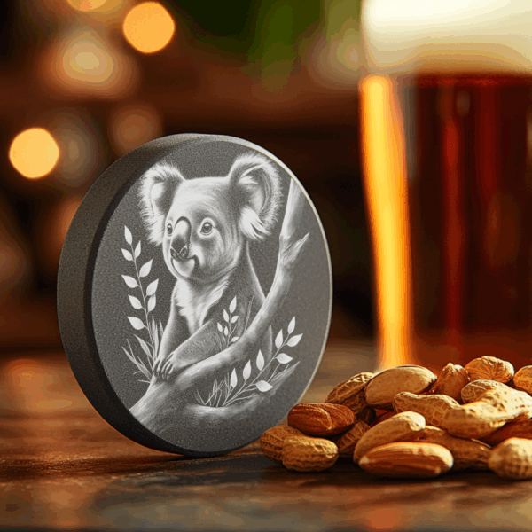 Koala Tree Branch Slate Coaster PNG, Laser Engraved