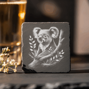 Koala Tree Branch Slate Coaster PNG, Laser Engraved