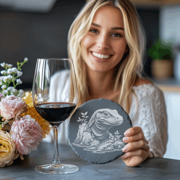 Komodo Dragon Rock Slate Coaster Engraving File, PNG