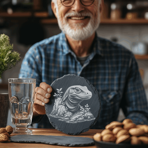 Komodo Dragon Rock Slate Coaster Engraving File, PNG
