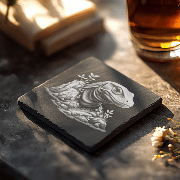 Komodo Dragon Rock Slate Coaster Engraving File, PNG