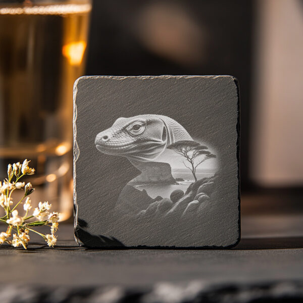 Komodo Dragon Slate Coaster Engraving File, Detailed PNG