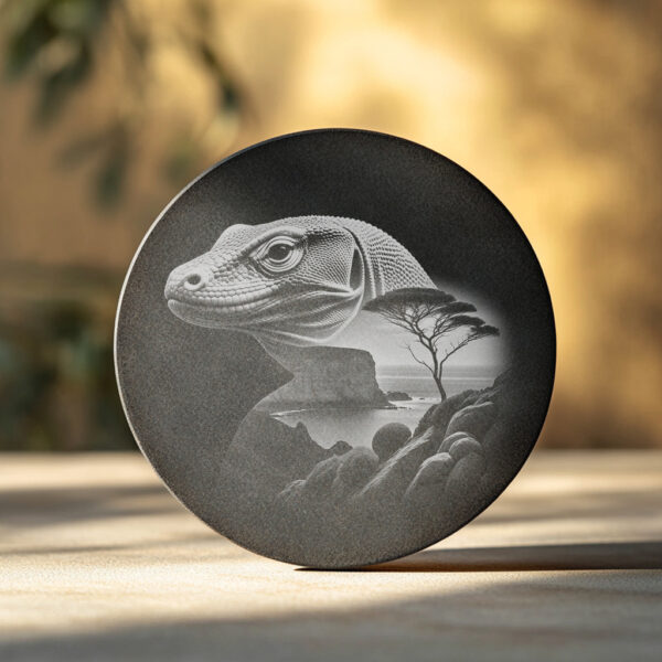Komodo Dragon Slate Coaster Engraving File, Detailed PNG