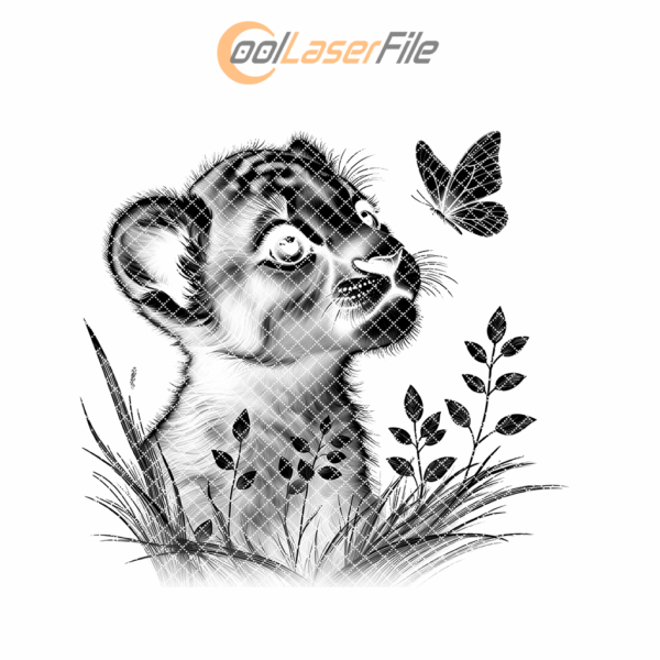 Lion Cub with Butterfly Slate Coaster Engraving Design,