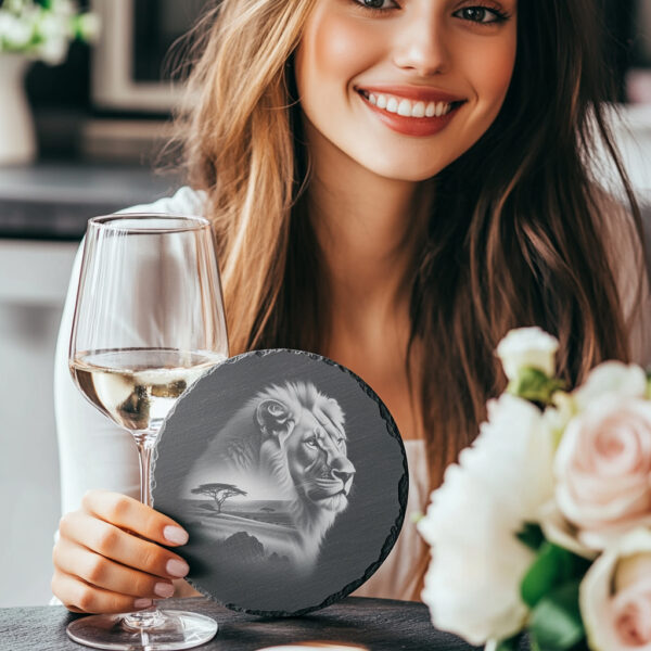 Lion Laser Engraving File for Slate Coaster, Wild