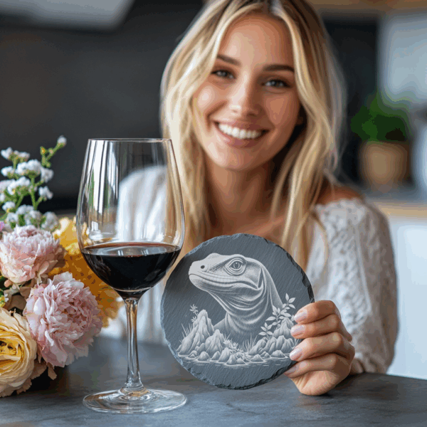 Lizard on Rock Slate Coaster Engraving Design, DIY