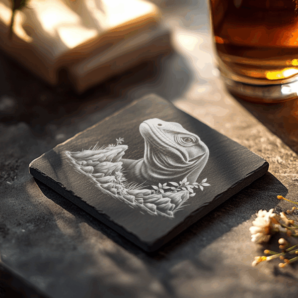 Lizard on Rock Slate Coaster Engraving Design, DIY