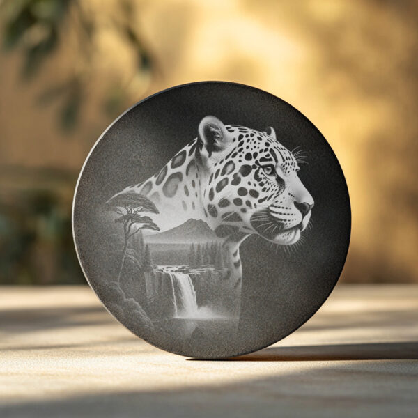 Majestic Jaguar Slate Coaster Engraving File, Wild Animal
