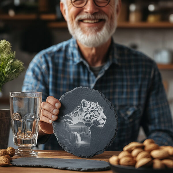 Majestic Jaguar Slate Coaster Engraving File, Wild Animal