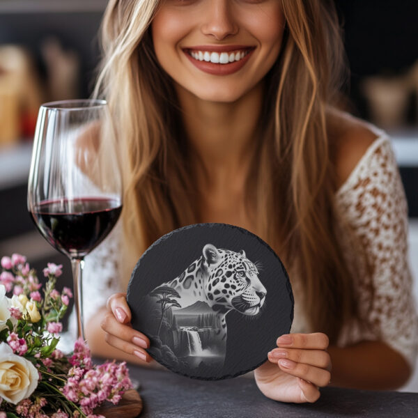 Majestic Jaguar Slate Coaster Engraving File, Wild Animal