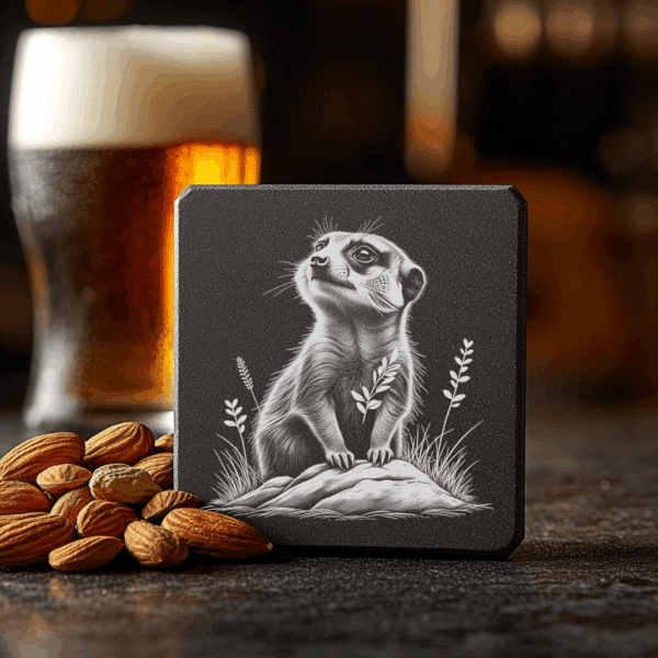 Meerkat Slate Coaster PNG, Animal Laser Engraved Rock