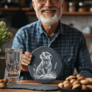 Meerkat Slate Coaster PNG, Animal Laser Engraved Rock