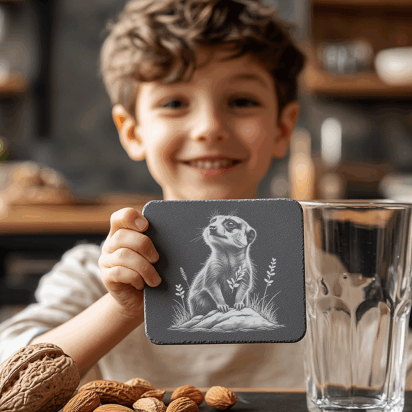 Meerkat Slate Coaster PNG, Animal Laser Engraved Rock