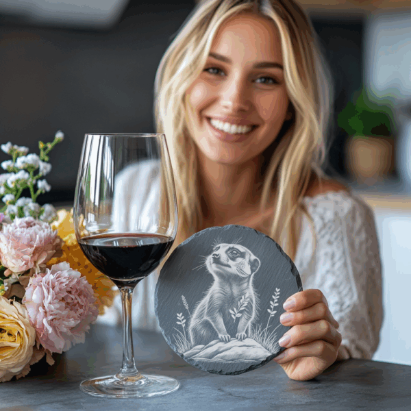 Meerkat Slate Coaster PNG, Animal Laser Engraved Rock