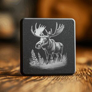 Moose Antlers Slate Coaster Laser Engraving Design, Wildlife