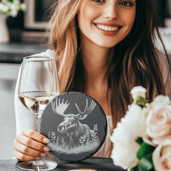 Moose Grass Coaster Design, Nature Engraving PNG for