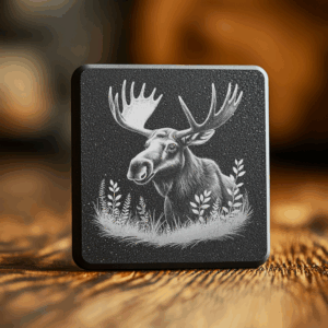 Moose Grass Coaster Design, Nature Engraving PNG for