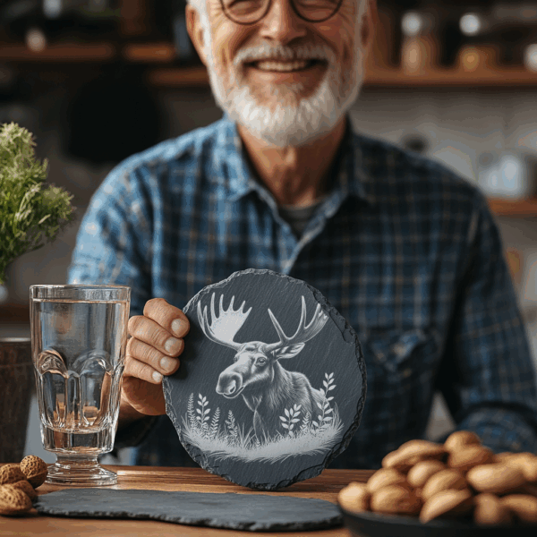 Moose Grass Coaster Design, Nature Engraving PNG for