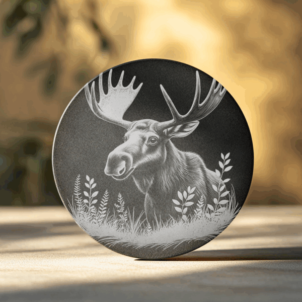 Moose Grass Coaster Design, Nature Engraving PNG for