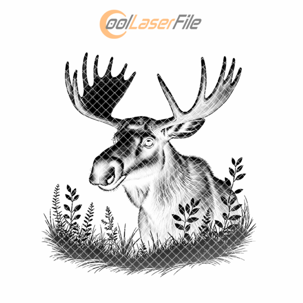 Moose Grass Coaster Design, Nature Engraving PNG for