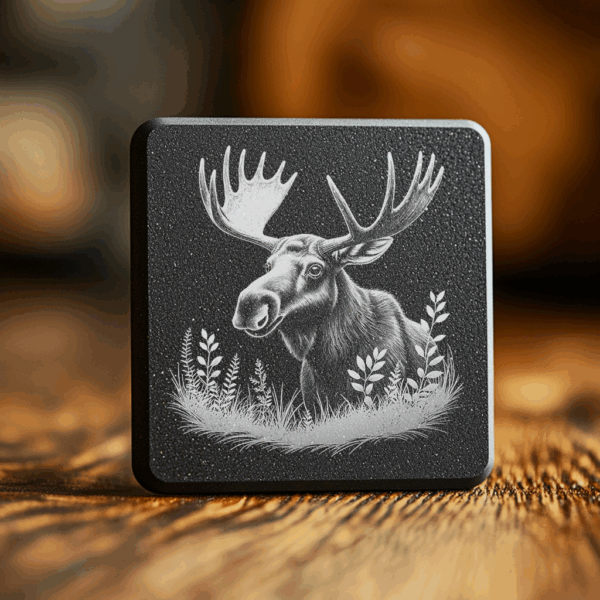Moose Grass Coaster Design, Nature Engraving PNG for