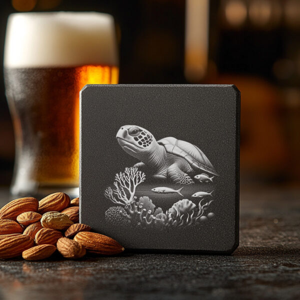 Mystic Sea Turtle Slate Coaster Engraving Design, Wild