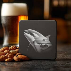 Orca Double Exposure Slate Coaster Engraving Design, Wild