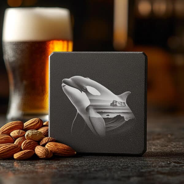 Orca Double Exposure Slate Coaster Engraving Design, Wild