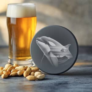 Orca Double Exposure Slate Coaster Engraving Design, Wild