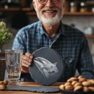Orca Double Exposure Slate Coaster Engraving Design, Wild