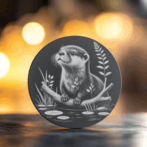 Otter on Branch Slate Coaster PNG, Wildlife Laser