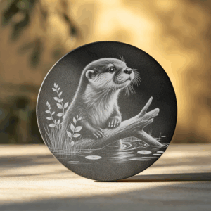 Otter on Log Slate Coaster Design, Laser Engraving