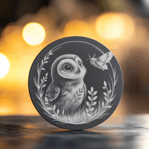 Owl and Moth Slate Coaster Engraving PNG, Unique