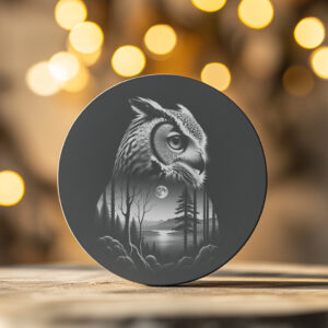 Owl Slate Coaster Design, Wild Animal Laser Engraving