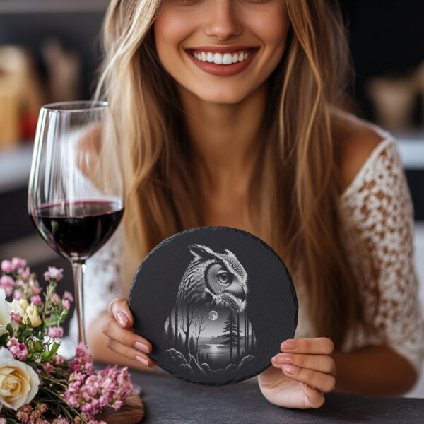 Owl Slate Coaster Design, Wild Animal Laser Engraving