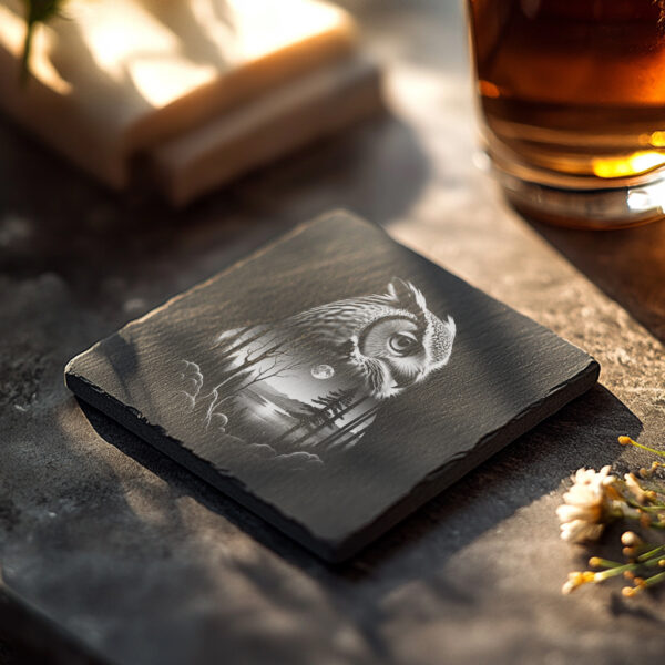 Owl Slate Coaster Design, Wild Animal Laser Engraving